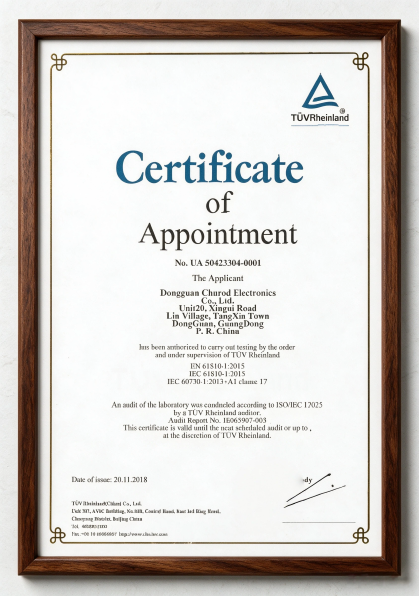 TÜV Laboratory Certification Certificate